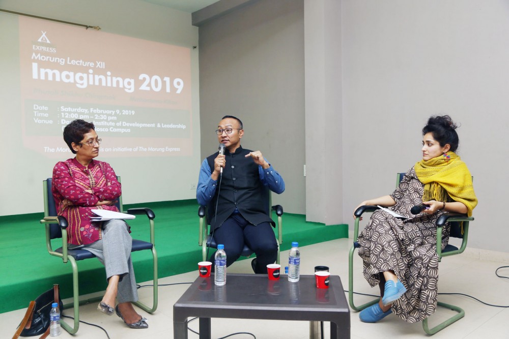 Phutoli Chingmak and Mmhonlumo Kikon addressing the 12th Morung Lecture organized on February 9 at Don Bosco’s IDL Hall, Riverbelt colony, Dimapur. (Morung Photo by Soreishim Mahong)